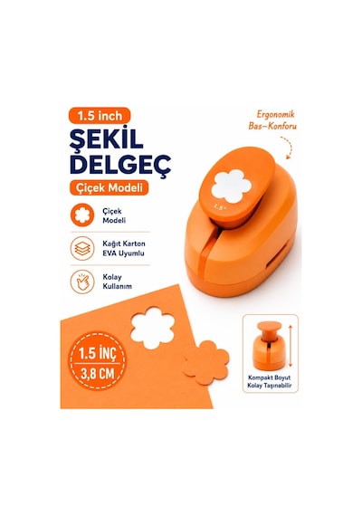 Ofisinn Şekilli Büyük Boy Delgeç/şekilgeç 3.8 Cm Çiçek Turuncu