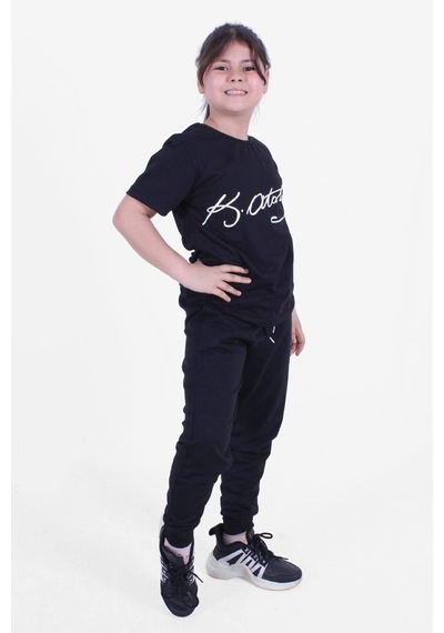 Fyk Kids Atatürk-ımza-bayrak Baskılı Unisexs Takım Siyah - İmza Siyah