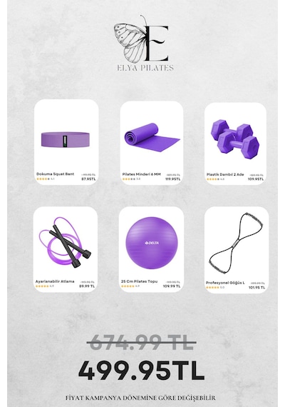 Tüm Vücut Fitnessı İçin İdeal Pilates Seti - Mindere, Dambıla Ve Daha Fazlasına Sahip Mor