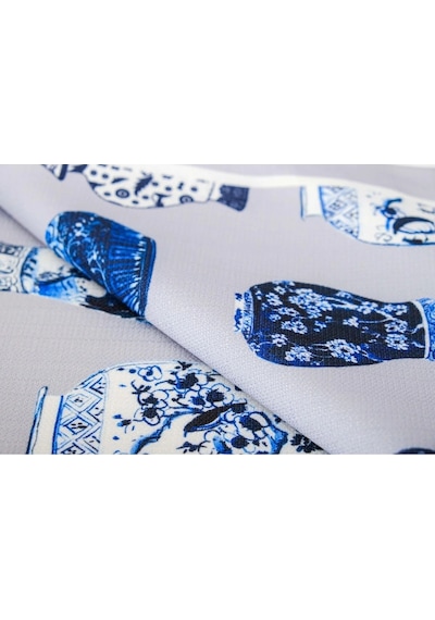 Vista Baskılı Kumaş Kreme Mavi Runner Kırlent Seti 3 Parça 45x45 Cm 1372 Mavi