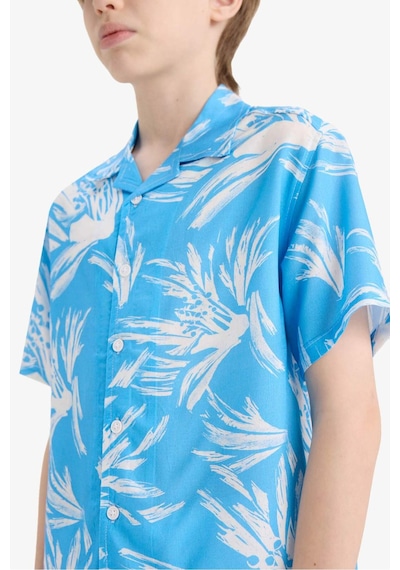 DeFacto Erkek Çocuk Oversize Geniş Kalıp Polo Yaka Desenli Viskon Kısa Kollu Gömlek F5675A825HSBE339