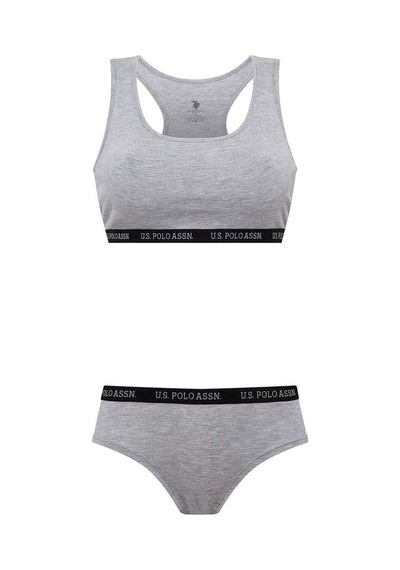 U.S. Polo Assn. Kadın Gri Melanj Sporcu Büstiyer Şort Set 65003