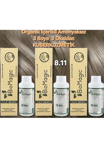 Biomagic 8.11yoğun Küllü Açık Kumral Organik İçerikli Amonyaksız Kalıcı Kokusuz Saç Boyası 3 Boya+ 3 Oksidan