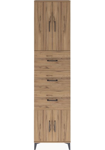 Arges Dolap Tek Raflı 3 Çekmeceli 4 Kapaklı 60x30x243 Çam-çam Çam