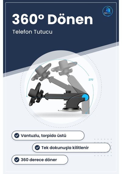 Araç Telefon Tutucu Torpido Üstü Vantuzlu Teleskopik Dönebilen Te