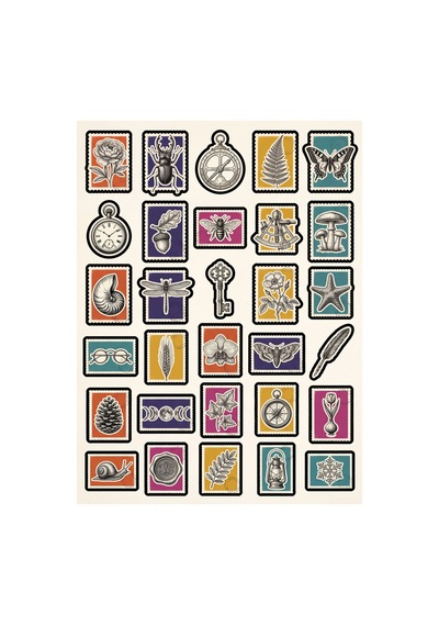 30 Adet Vintage Botanik Ve Antika Sticker Seti - Ajanda Laptop Scrapbook Defter Çok Renkli