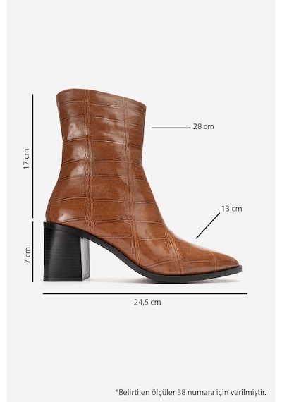 Luvishoes Luvi Shoes Chara Taba Baskı Kadın Kalın Topuklu Bot Taba Baskı