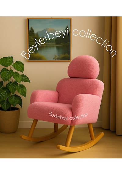 Sallanan Sandalye, Ayarlanabilir Başlıklı Sallanan, Pembe Peluş Kumaş, Tekli Koltuk, Berjer Pembe