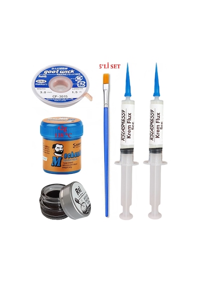 Krem Lehim Mchanc 138 C 42gr Havya Uç Temizleyici Flux Lehim Toplama Cp-3015 Lehim Emme Teli Fırça Seti01