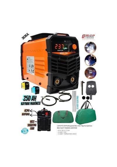 250 Amper Inverter Kademeli Çanta Kaynak Makinesi + Lstct15-b Profesyonel Bez Alet Taşıma Çantası