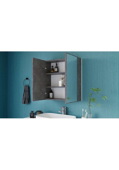 Fm01 2 Kapaklı Aynalı Banyo Dolabı Çok Amaçlı Banyo Dolabı Gri
