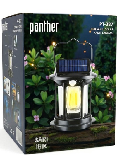 Panther Pt-387 Usb Şarjlı Solar Kamp Lambası - Işık Hareket Sensörlü Güneş Enerjili Bahçe Aydınlatması