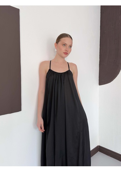 Verymoda Dantel Detaylı Saten Elbise D3022 Siyah