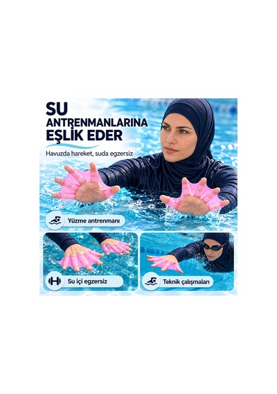 Silikon Yüzme El Paleti Parmak Arası Perdeli Su Egzersizi Eldiveni Pembe-s Pembe-s
