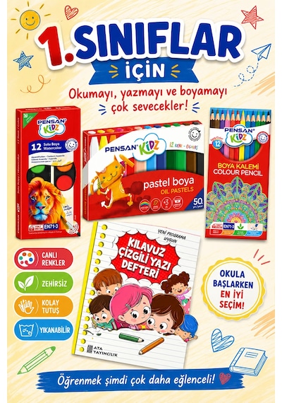 1. Sınıf Pensan Kırtasiye Seti - Kılavuz Çizgili Yazı Defteri