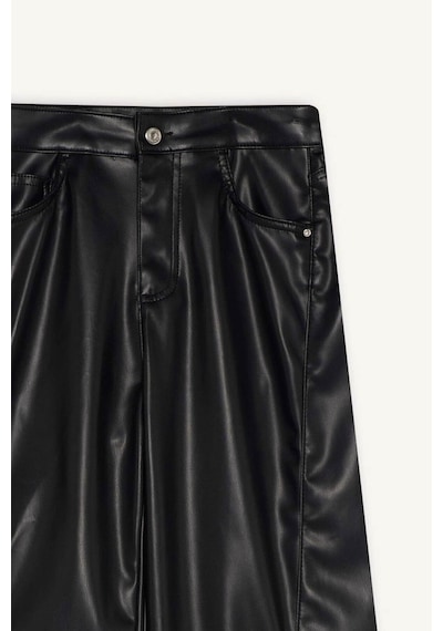 Defacto Wide Leg Fermuarlı Normal Bel Standart Boy Suni Deri Pantolon G1048ax25aubk81 Siyah