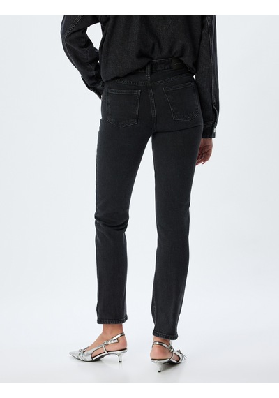 Koton Yüksek Bel Kot Pantolon Slim Fit Düz Paça Düğmeli Pamuklu - Slim Straight Fit Jean Antrasit 5wal40037md Antrasit