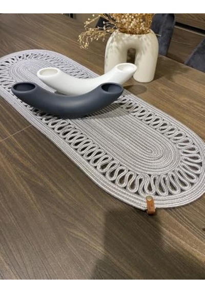 El Örgüsü Jüt Runner Oval Şerit Desenli Masa Sehpa Unite Üstü Dekoratif Amerikan Servis Kaymaz Yıkanabilir Bohem Diğer