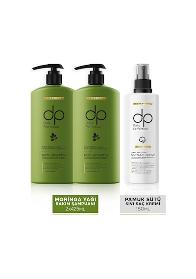Dp Daily Perfection Şampuan Moringa Yağı 425 ML X 2  & Sıvı Saç Bakım Kremi Pamuk Sütü 180 ML Set