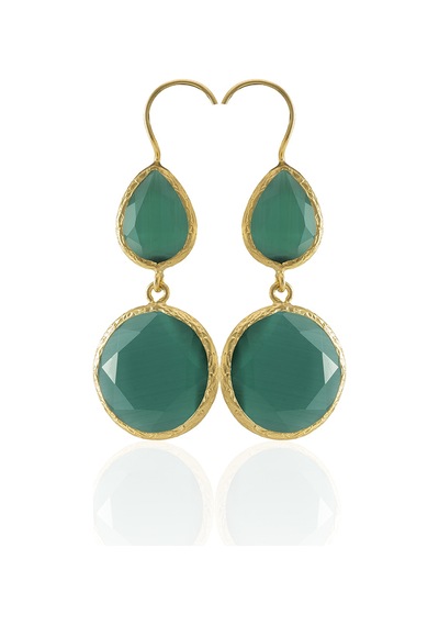 Kadir Jewellery 22 Ayar Altın Kaplama Kadın Taşlı Küpe -el İşçiliği Ve Hipoalerjenik Küpe Koyu Yeşil 64189043