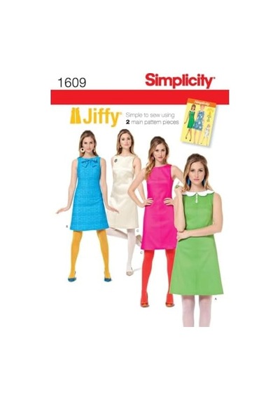 Simplicity Dikiş Deseni 1609: Misses' Jiffy 1960'lar Vintage Elbise, Beden R5, Kağıt, Beyaz, 14-16-18-20-22