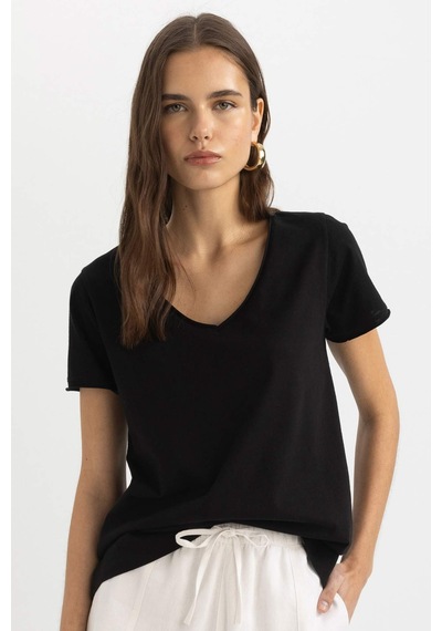 Defacto Regular Fit V Yaka Basic Kısa Kollu Tişört K1507AZ24SMBK81 Siyah