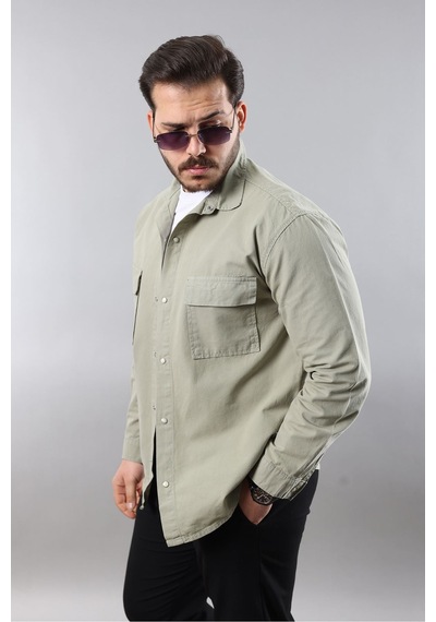 Little Cup Jeans Co Erkek Relax Fıt Kalıp Pamuklu Haki Kot Gömlek