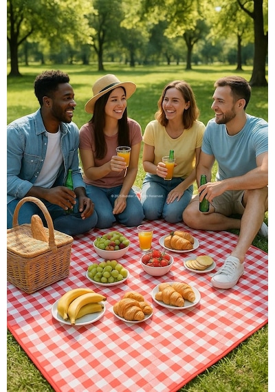 Piknik Örtüsü 205 160 Cm, Su Geçirmez Kareli Tasarım, Kolay Temizlenebilir, Katlanabilir Portatif, Geniş Piknik V Diğer
