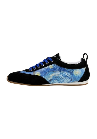Kadın Vegan Deri Mavi Sneakers - Vincent Van Gogh The Starry Night Tasarım Çok Renkli