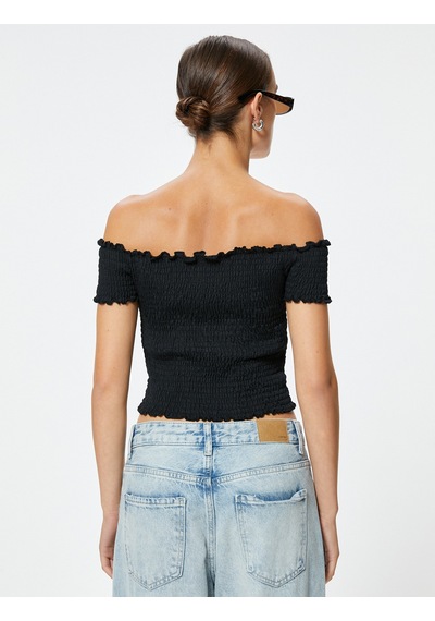 Koton Omzu Açık Tişört Gipeli Kısa Kollu Slim Fit Siyah 4sak50689ek Siyah