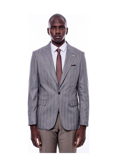 Wessi Ekose Çizgili Gri Slim Fit Ceket Gri