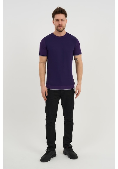 Alexander Gardi Alexandergardı Bisiklet Yaka Kolları Şeritli Triko T-shirt 1243 Mor