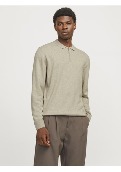 Jack & Jones Jjeemıl Knit Polo Yarım Fermuar Uzun Kollu Erkek Triko Gri