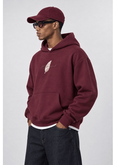 Respire Erkek Botanical Patch Detaylı Oversize Hoodie Bordo
