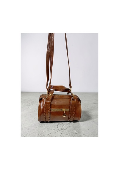 Premium Kalite Omuz Ve El Çantası - Örgü Detaylı Vintage Çantalar - Kadın Bohem Şık Barrel Çanta Taba