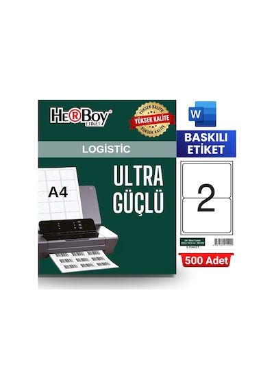 Herboy Hb-1002 199,6 X 143,5 Mm A4 Baskılı Laser Etiket 500 Adet