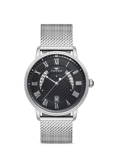 Ferro F11050c-1117-a2 Quartz Hasır Gri Siyah 44 Mm Erkek Kol Saati Gri