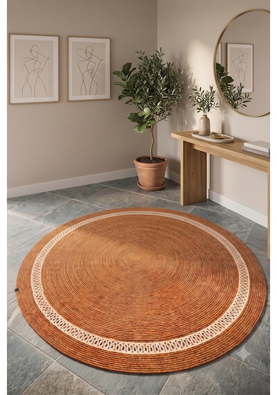 Jüt Hasır Yuvarlak Kilim Halı Yolluk Dekoratif Örgü Halı Doğal Görünümlü Bohem Kilim Salon Oturma Odası Balkon Mutfak Yatak Odası Koridor 7252bambukrem