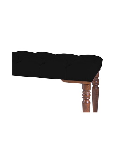 Gazzini Classic Torna Gürgen Ahşap Ayak Chester Model Kapitoneli Siyah Puf Bench - Ceviz Ayak