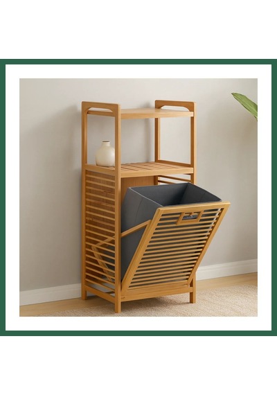 Bezos 2 Katlı Bambu Çamaşır Sepeti Önden Çek-aç Organizer 40x35x95 Cm Bzs01 Çok Renkli