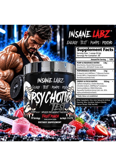 Insane Labz Psychotic Test Boost Preworkout With Dmae Bitartrate Daa Aspartic Acid Creatine Hcl And