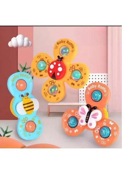 3 Parça Renkli Set Vantuzlu Dönen Banyo Oyuncakları Çocuk