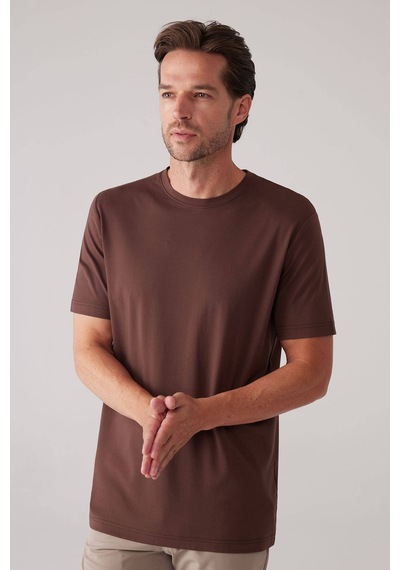 Erkek Kahverengi Regular Fit Bisiklet Yaka T-shirt