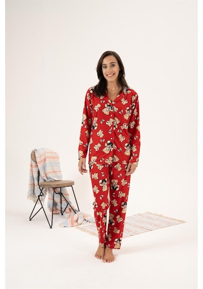 Estiva Desenli Önden Düğmeli Süet Bayan Pijama Takım 001
