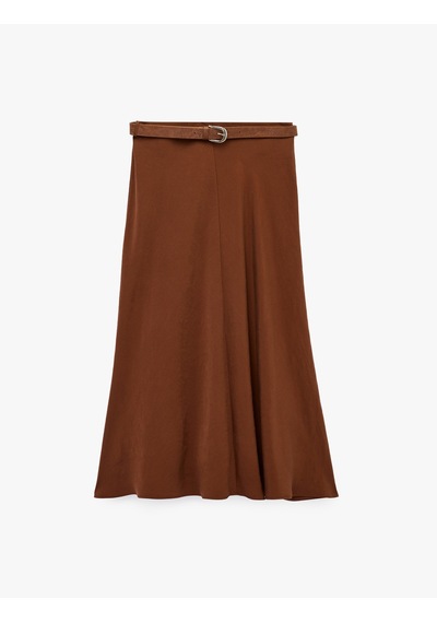 Koton Standart Bel Midi Kemerli Kloş Etek Kahverengi 6sak70208pw Kahve