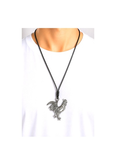 Kore İp Askılı Ve Krom Çelik Kaplamalı Unisex Tribal Kolye Kkrm-05 Gümüş10