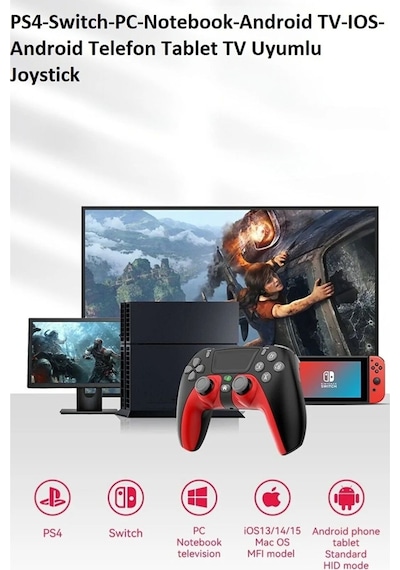 Kablosuz Wireless Ps4 Android Apple Uyumlu iOS Switch Pc Six-axis Oyun Kolu Joystick Mavi