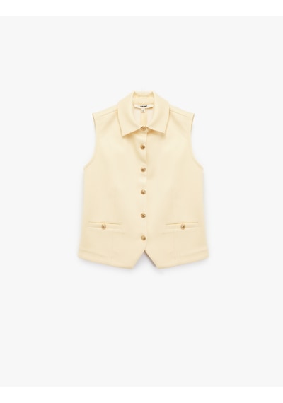 Koton Slim Fit Gold Düğme Detaylı Kolsuz Ceket Yaka Yelek Sarı 5sak30062ek