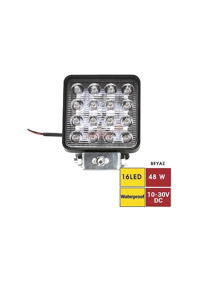 10v-30v Çalışma Lambası Kare 48w 16 Ledli 108 108 Mm