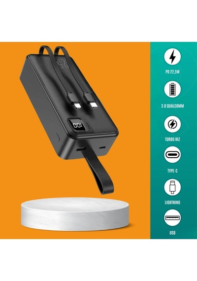 30000 Mah 22,5w Süper Hızlı Lightning Ve Tyype C Powerbank Siyah